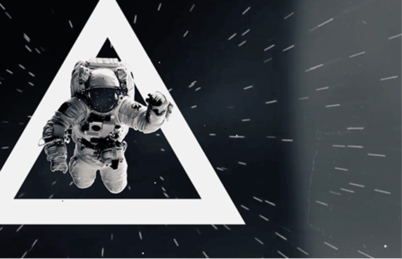 Astronaut inside a triangle graphic